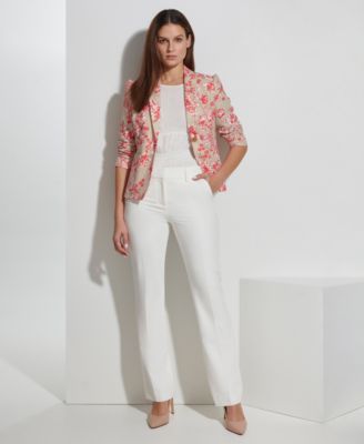 Tommy Hilfiger Womens Toile Single Button Blazer Smocked Cap Sleeve Top Sutton Bootcut Pants In Beechwood,risk Red