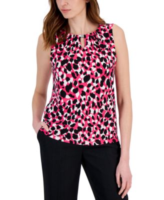 Kasper - Women's Printed Keyhole-Neck Sleeveless Blouse