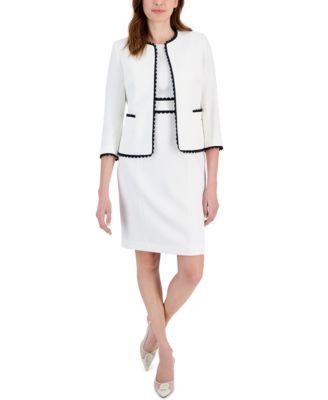 Kasper - Women's Collarless Contrast-Scallop Crop Jacket