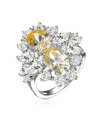 Sterling with Plated Oval Stone with , , or Cubic Zirconia Cocktail Ring