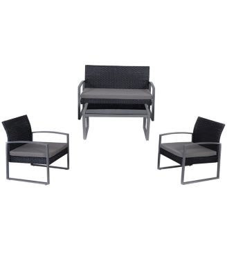 4 PCS Modern Outdoo Patio Cushioned Rattan Seat