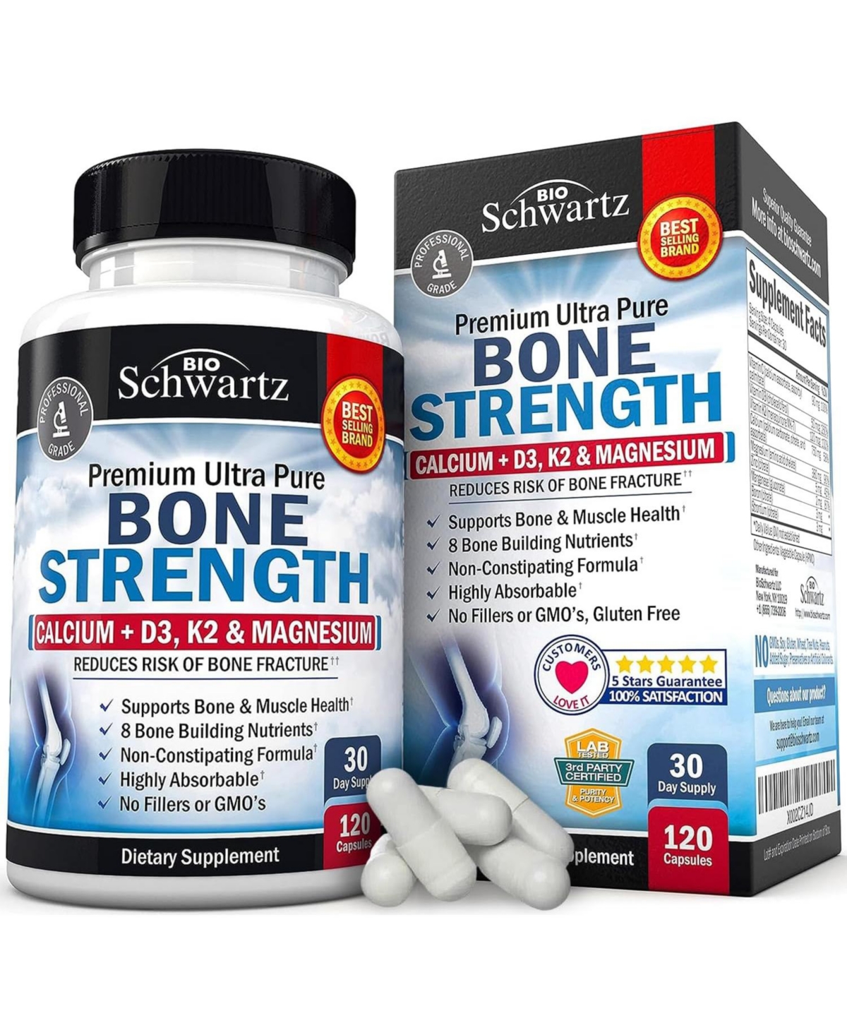 Bone Strength Supplement with Calcium + D3, K2 & Magnesium 120ct