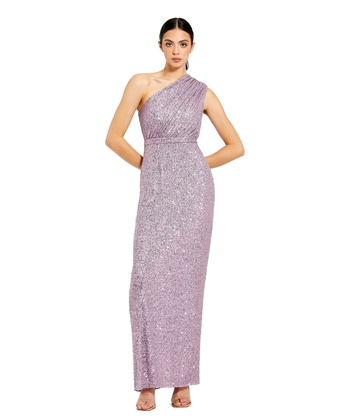 Mac Duggal Women's Sequined Ruched One Shoulder Gown
