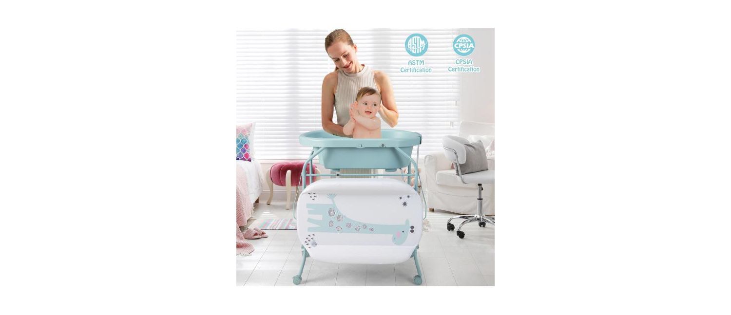 Portable Baby Changing Table with Storage Basket and Shelves