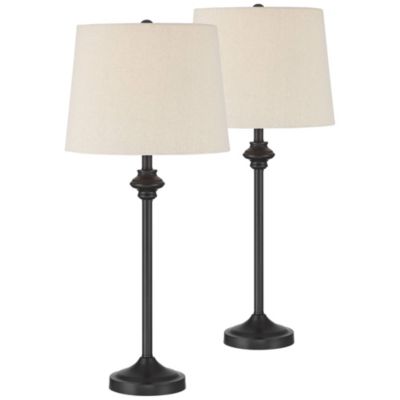 Lynn Modern Industrial Buffet Table Lamps 26" High Set of 2 Dark Bronze Metal Oatmeal Drum Shade for Bedroom Living Room Bedside Office