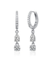 Elegant Two-Stone Dangle Huggie Earrings - Silver