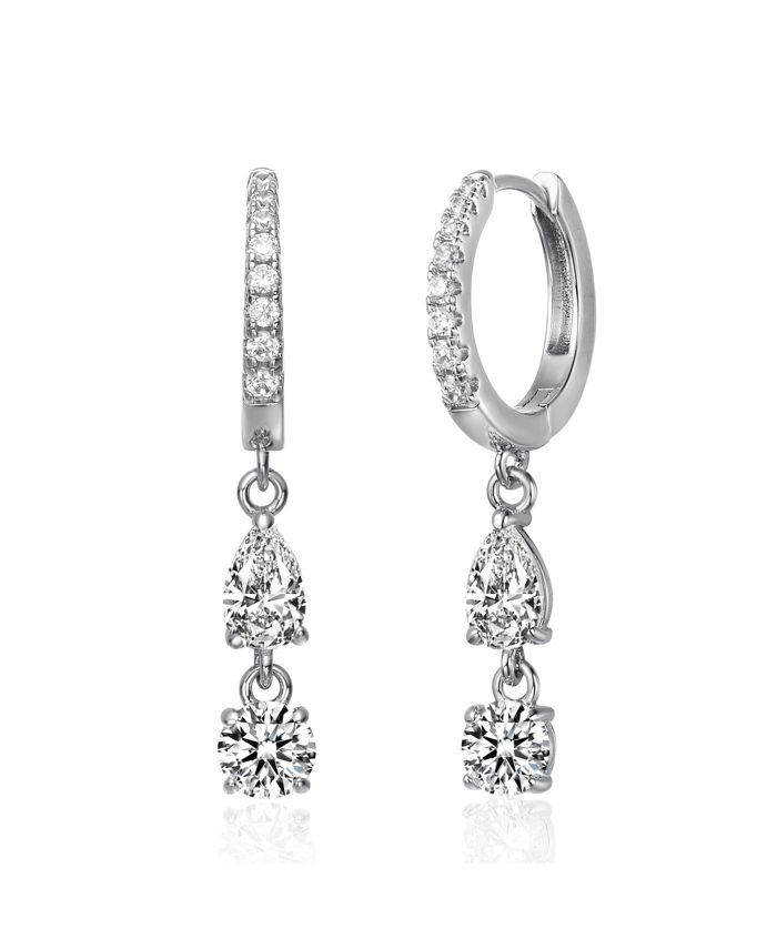 Rachel Glauber Elegant Two-Stone Dangle Huggie Earrings