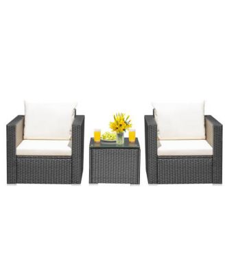 3 Pieces Patio Wicker Conversation Set with Cushion