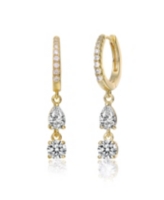 Elegant Two-Stone Dangle Huggie Earrings - Gold