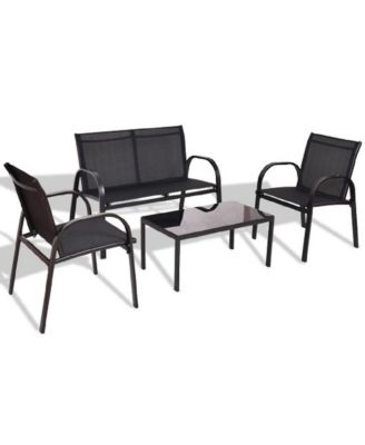 4 Pcs Patio Steel Frame Coffee Table Furniture Set