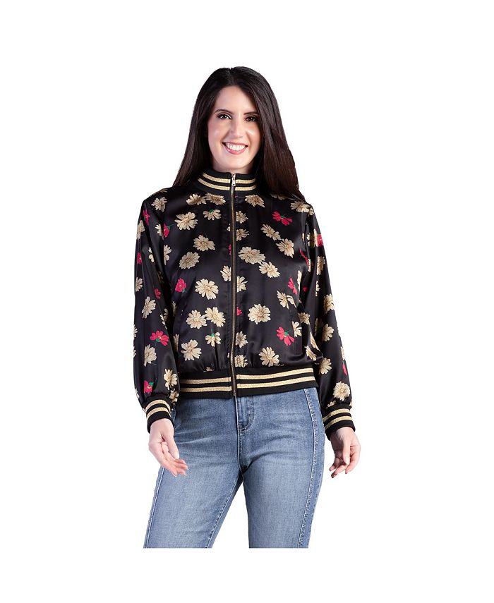 Standards & Practices Women's Cropped Floral Print Bomber Jacket - Macy's