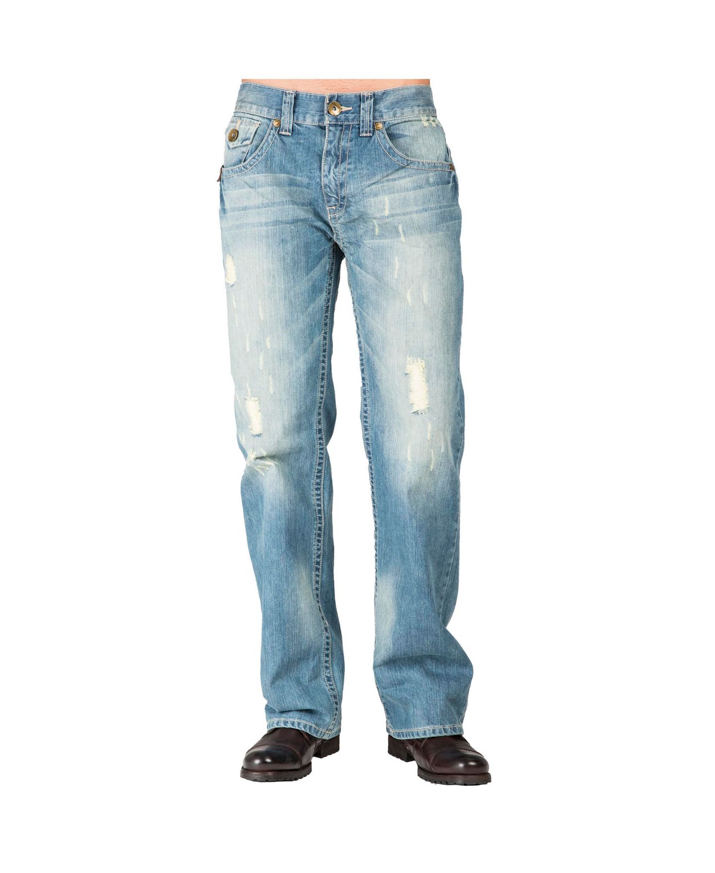 Мужские джинсы Level 7 Relaxed Straight Leg Premium Denim Jeans Zipper Trim Pockets, цвет: Светлый синий — фото 1