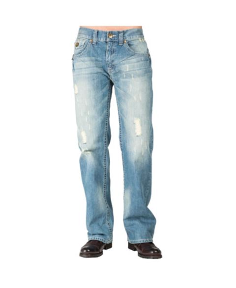 Мужские джинсы Level 7 Relaxed Straight Leg Premium Denim Jeans Zipper Trim Pockets, цвет: Светлый синий