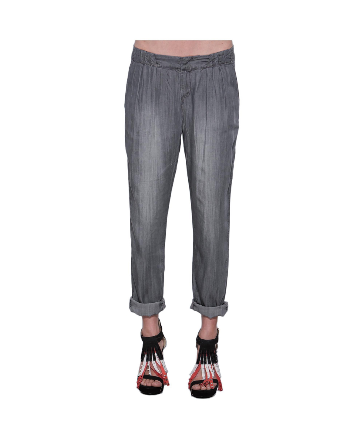 Women's Tencel Light Wash Front Pleated Pants - Medium grey