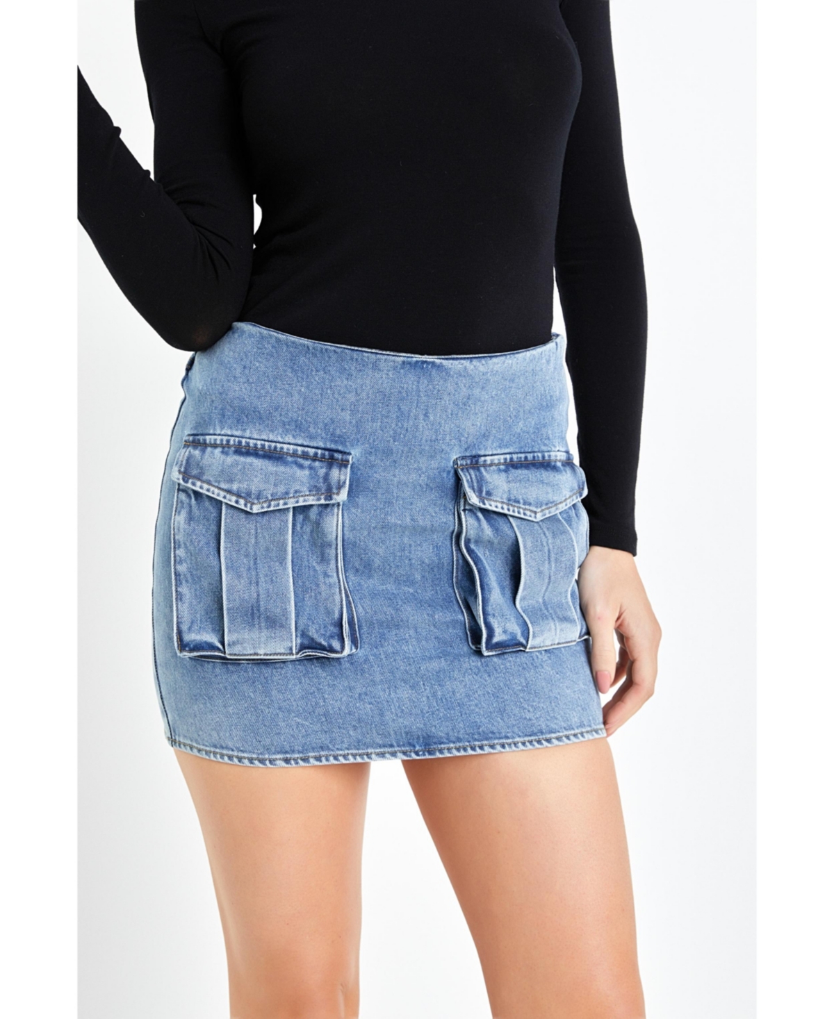 Women's Pocket Denim Mini Skirt - Blue