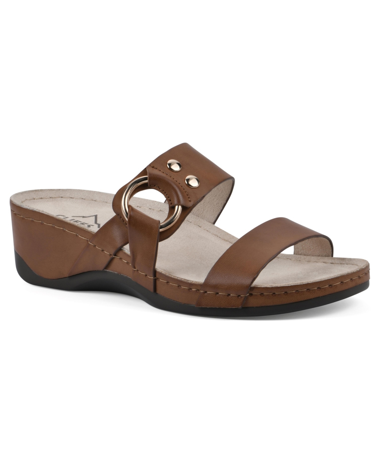 Shop Cliffs By White Mountain Women's Coletta Wedge Sandal In Light Brown Burnished Smooth