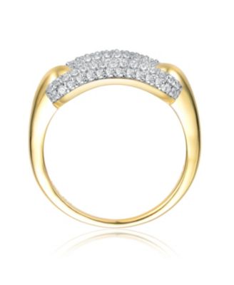 Sterling Silver Adults 14k Yellow Gold Plated with Cubic Zirconia Open Link Stacking Ring