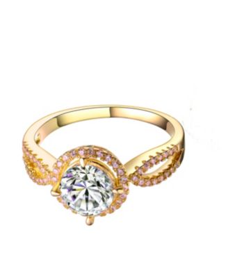 Sterling Silver 14K Gold Plated Cubic Zirconia Bold Statement Ring
