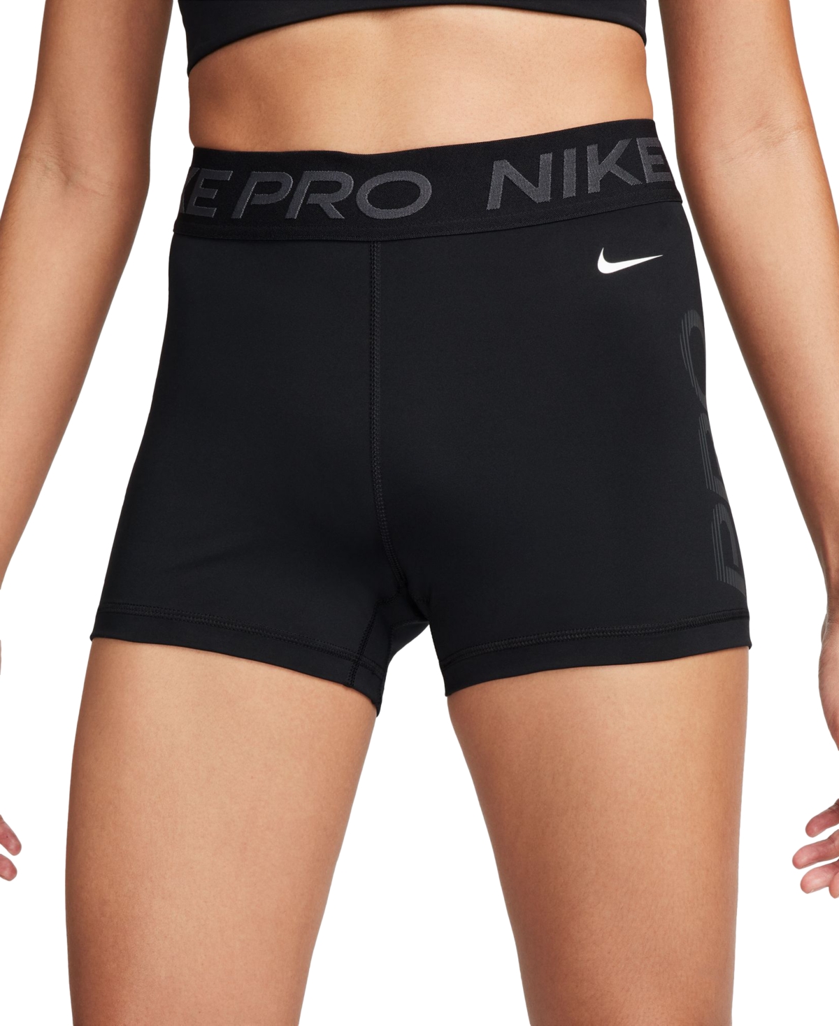 Shop Nike Women's Pro Mid-rise Elastic-waist Graphic Shorts In Black,anthracite,white