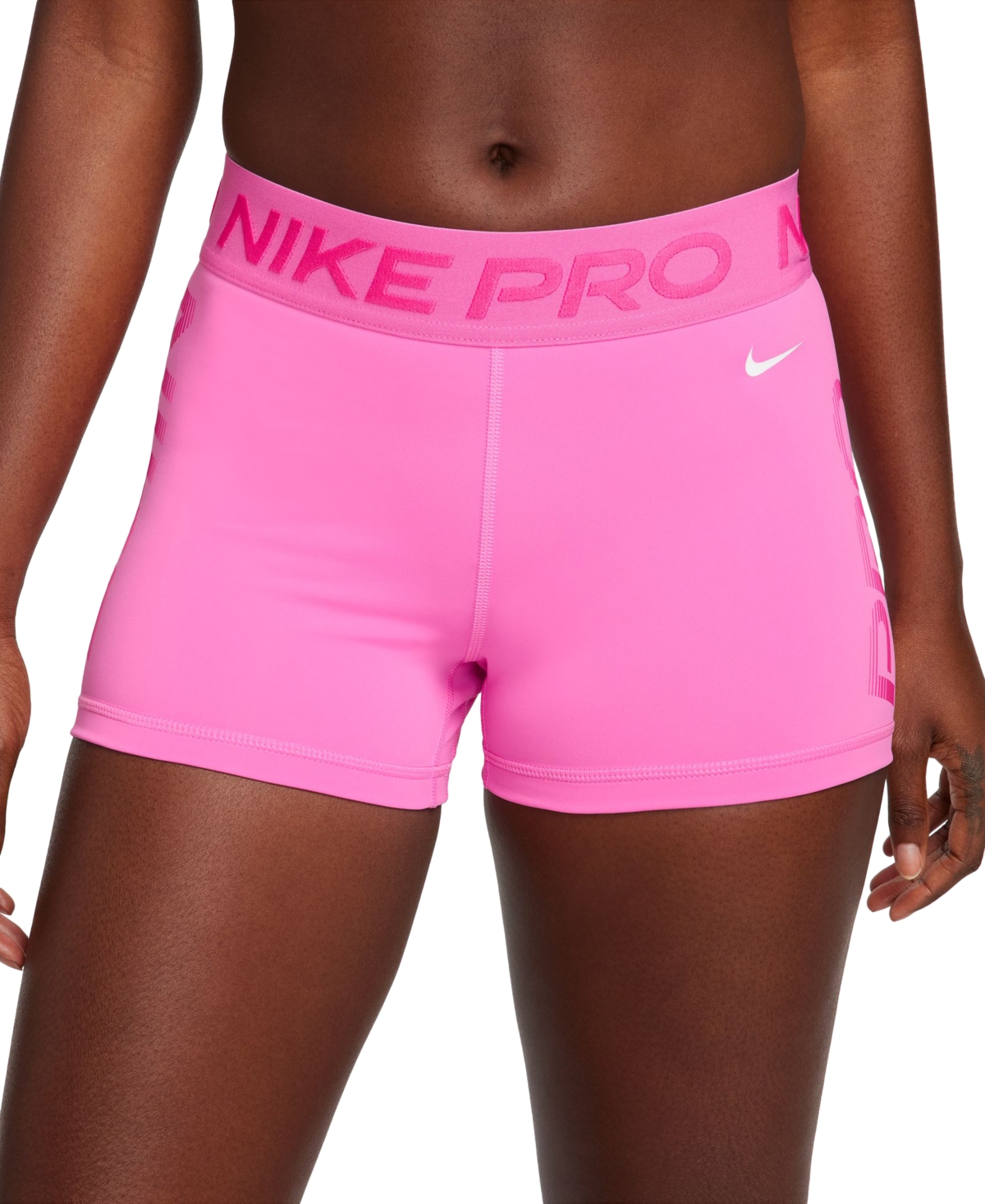 Shop Nike Women's Pro Mid-rise Elastic-waist Graphic Shorts In Playful Pink,alchemy Pink,white
