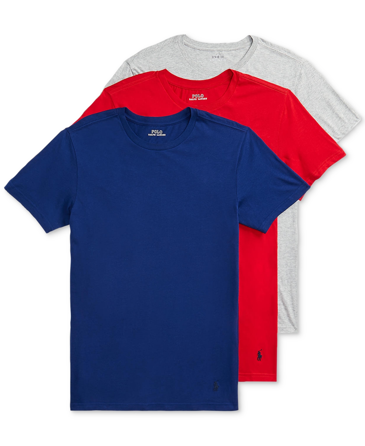 Shop Polo Ralph Lauren Men's 3-pk. Slim-fit Classic Cotton Crew Undershirts In Blue,red,grey