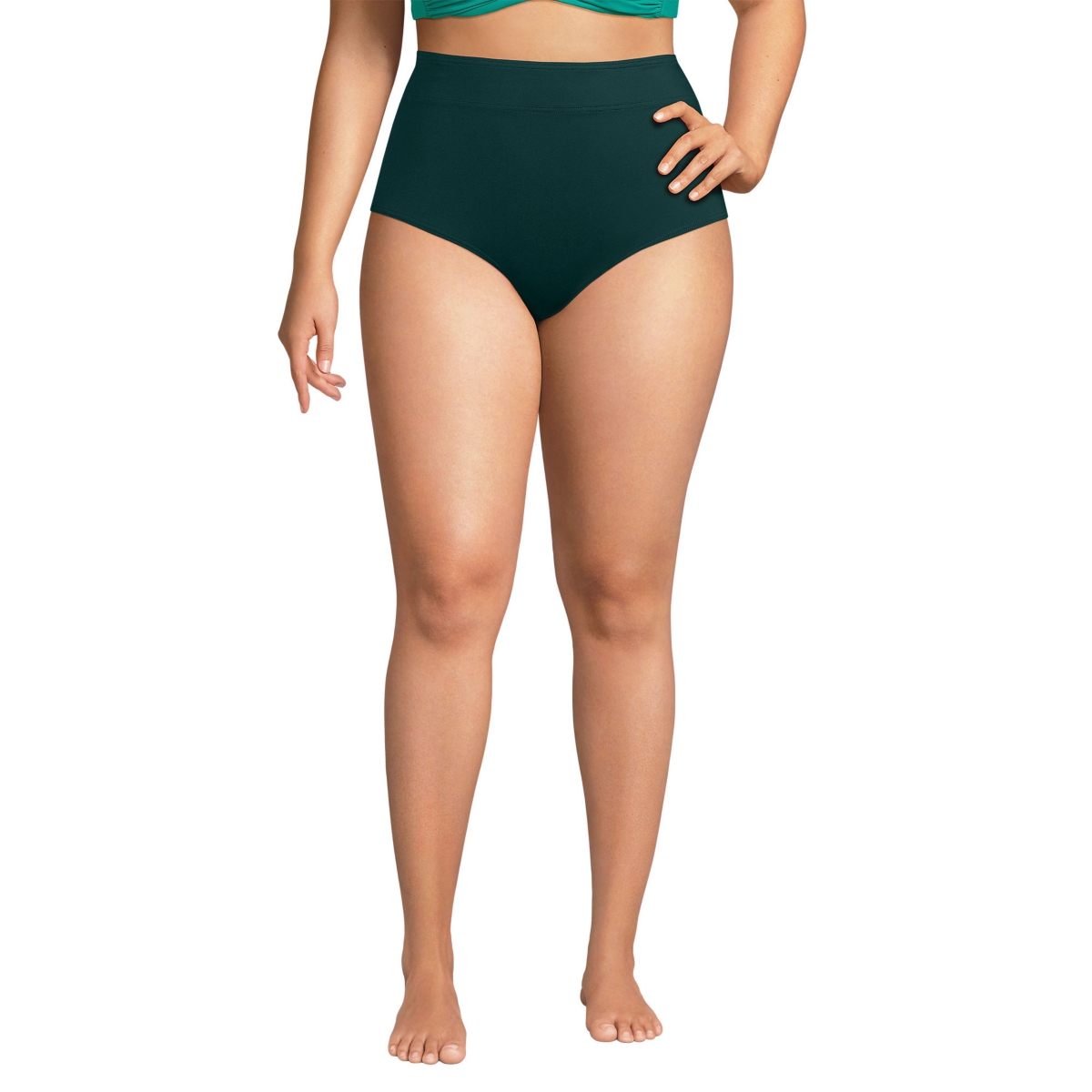 Plus Size Chlorine Resistant Tummy Control High Waisted Bikini Swim Bottoms - Deep balsam