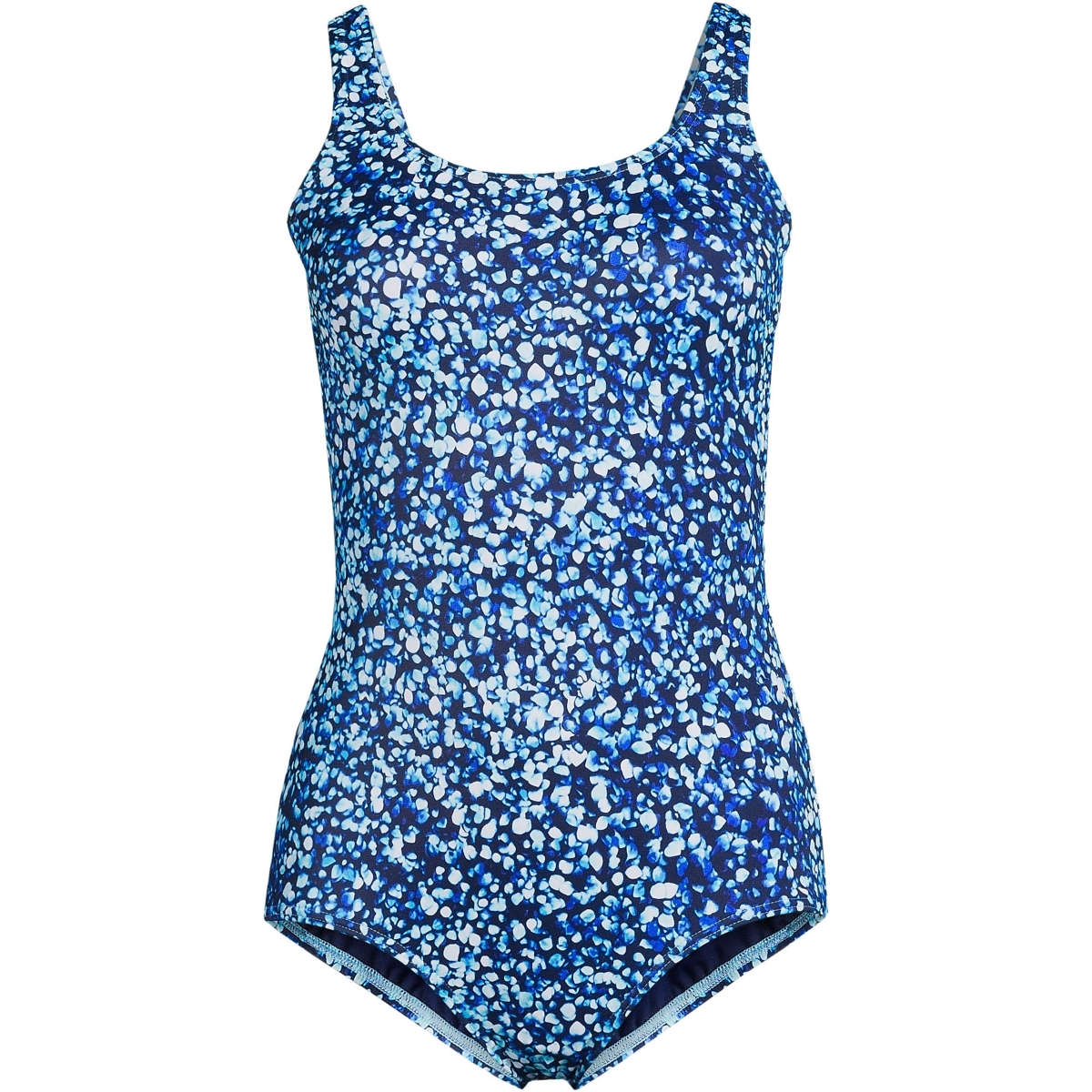 Lands' End Women's Chlorine Resistant Soft Cup Tugless Sporty One Piece Swimsuit -turquoise mosaic dot
