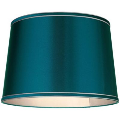 Sydnee Satin Teal Blue Medium Drum Lamp Shade 14" Top x 16" Bottom x 11" High (Spider) Replacement with Harp and Finial