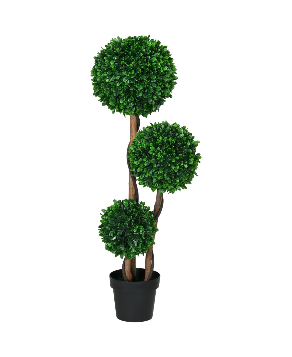 3.5' Artificial Tree, Three Ball Boxwood Topiary for Indoor Outdoor - Green