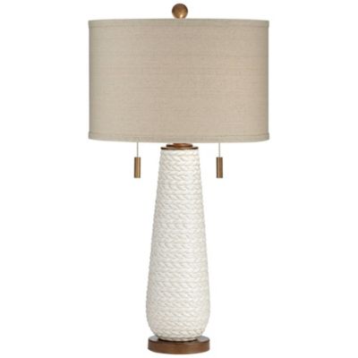 Kingston Modern Mid Century Table Lamp 32 3/4" Tall White Grooved Patterned Ceramic Taupe Drum Shade for Bedroom Living Room House