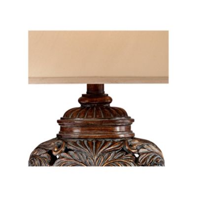 Leafwork Vase 32 1/2" Tall Large Traditional End Table Lamp Brown Wood Finish Tan Rectangular Shade Living Room