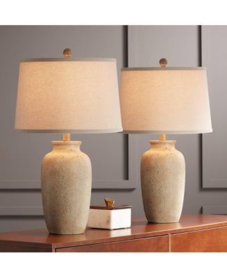 Regency Hill 25 1/2" High Farmhouse Rustic Coastal Table Lamps Set of 2 Beige Oatmeal Shade Living Room Bedroom Bedside Nightstand - Macy's