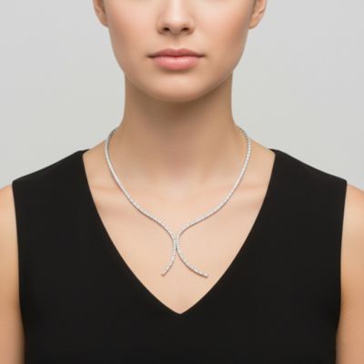 Sterling Silver White Gold Plated Cubic Zirconia Double Tennis Necklace