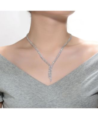 Sterling Silver with White Gold Plated Clear Round Cubic Zirconia Bezel Set Necklace