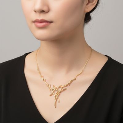 14k Gold Plated Sticks Contemporary Statement Necklace