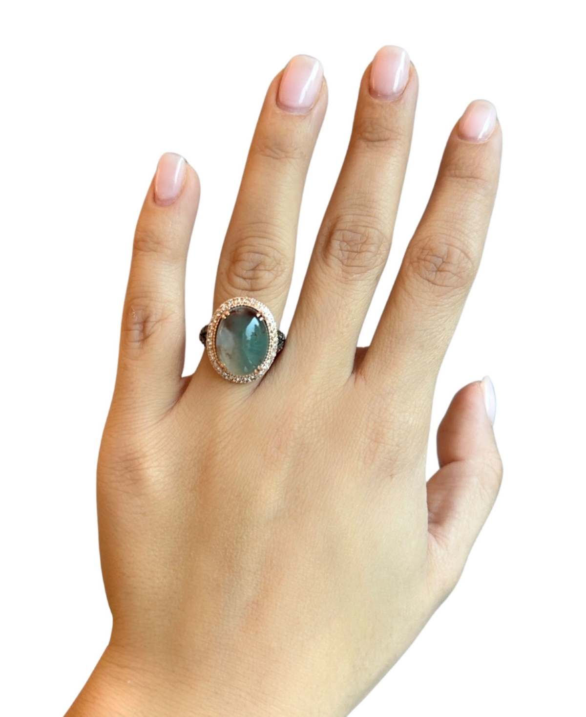 Le Vian Peacock Aquaprase (7-3/4 ct. t.w.) & Diamond (1/2 ct. t.w.) Halo Statement Ring in 14k Strawberry Gold - 14K Strawberry Gold Ring