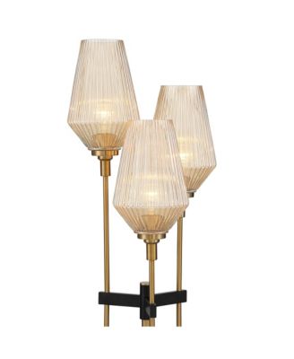 Axiom Modern Table Lamp 39" Tall Brass Black Metal Champagne Ribbed Glass Shade for Bedroom Living Room Bedside Nightstand Office