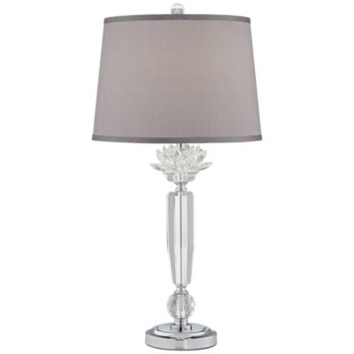 Olivia 28 1/4" Tall Traditional Glam End Table Lamp Clear Crystal Single Gray Shade Living Room Bedroom