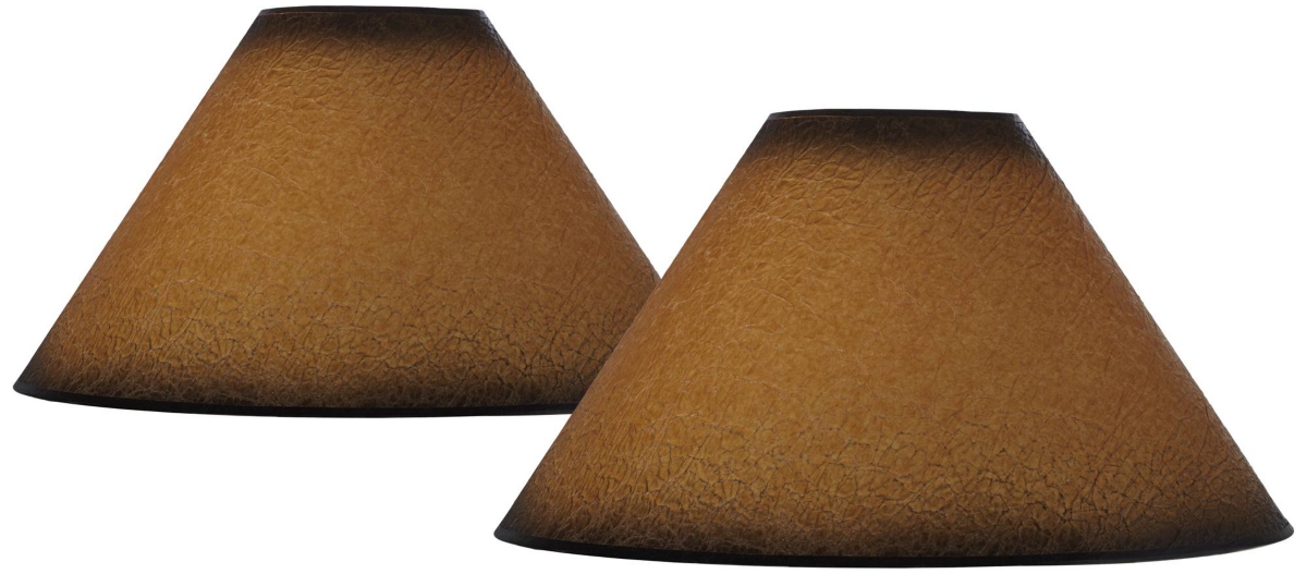 Springcrest Set Of 2 Empire Lamp Shades Distressed Faux Paper Brown Large 6" Top X 19" Bottom X 12" High Spider