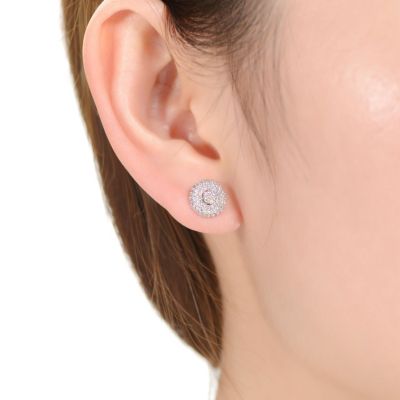White Gold Plated with Cubic Zirconia Concentric Cluster Round Stud Earrings