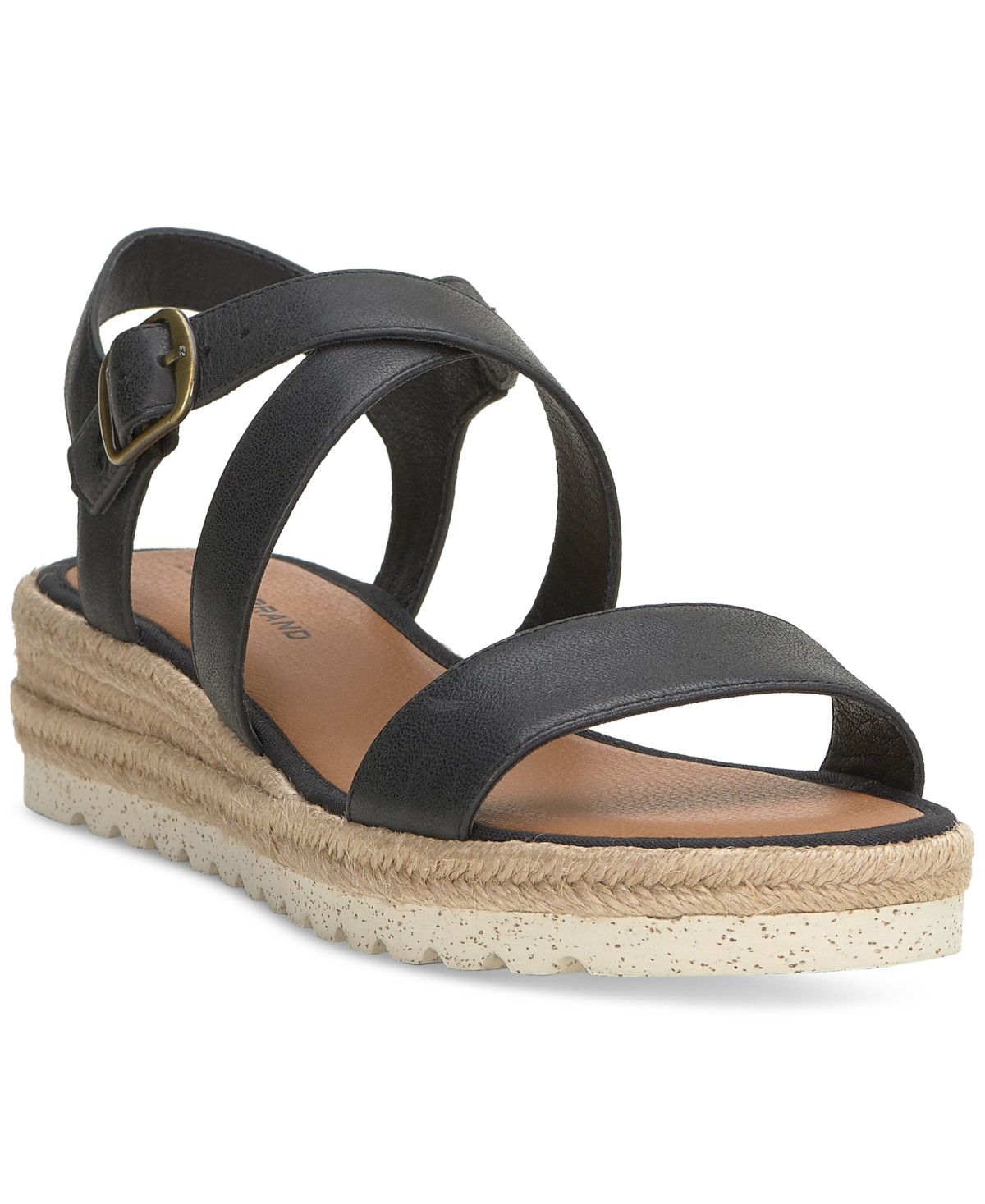 Shop Lucky Brand Women's Trianna Strappy Espadrille Wedge Sandals In Black Burnished Leather