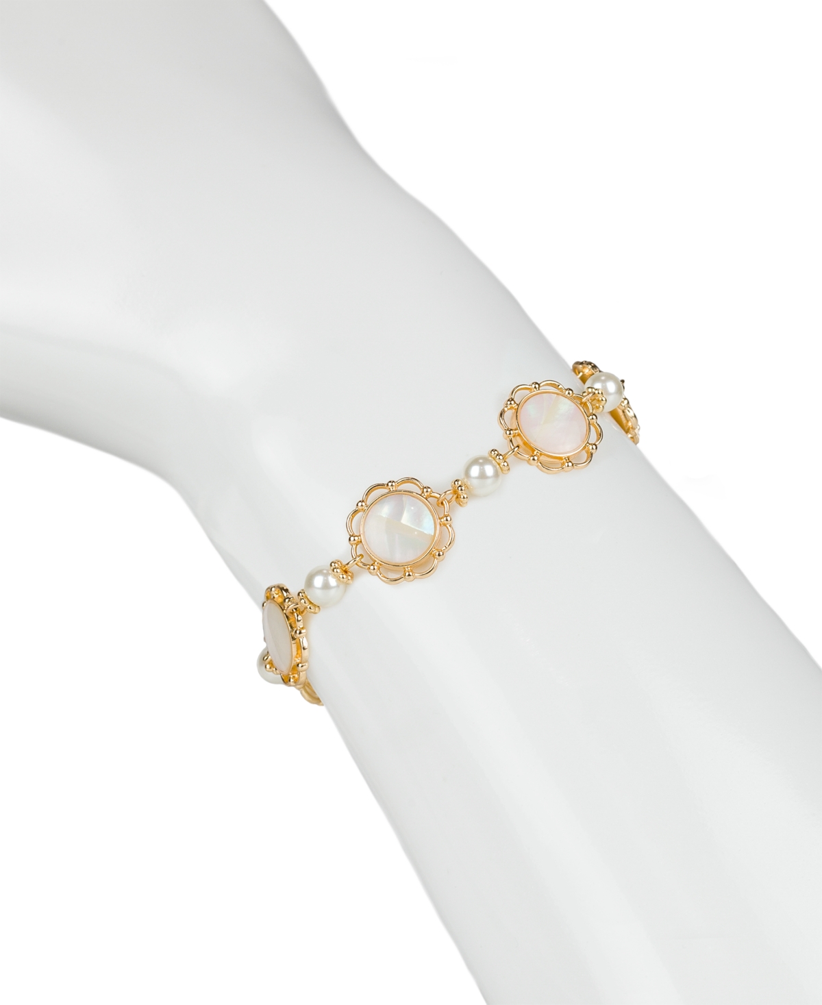 Shop Patricia Nash Gold-tone Imitation Pearl Flex Bracelet In Egyptian Gold
