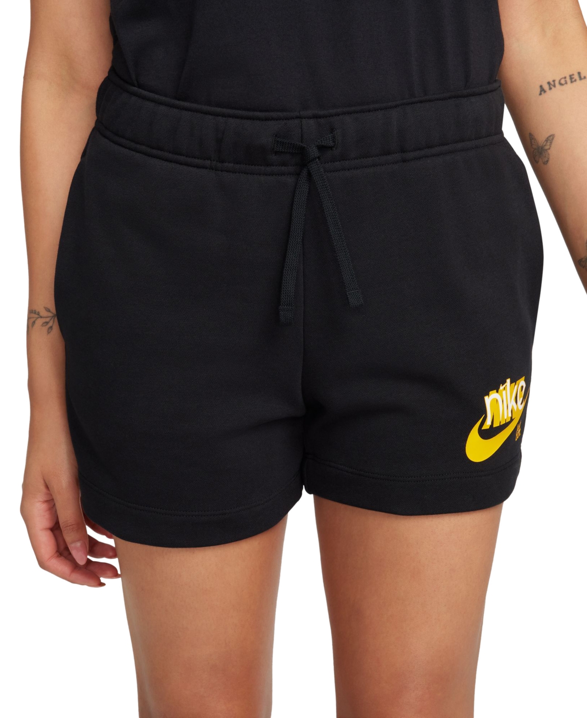 Nike Women's Sportswear Club French Terry Graphic Fleece Shorts -university Gold/white