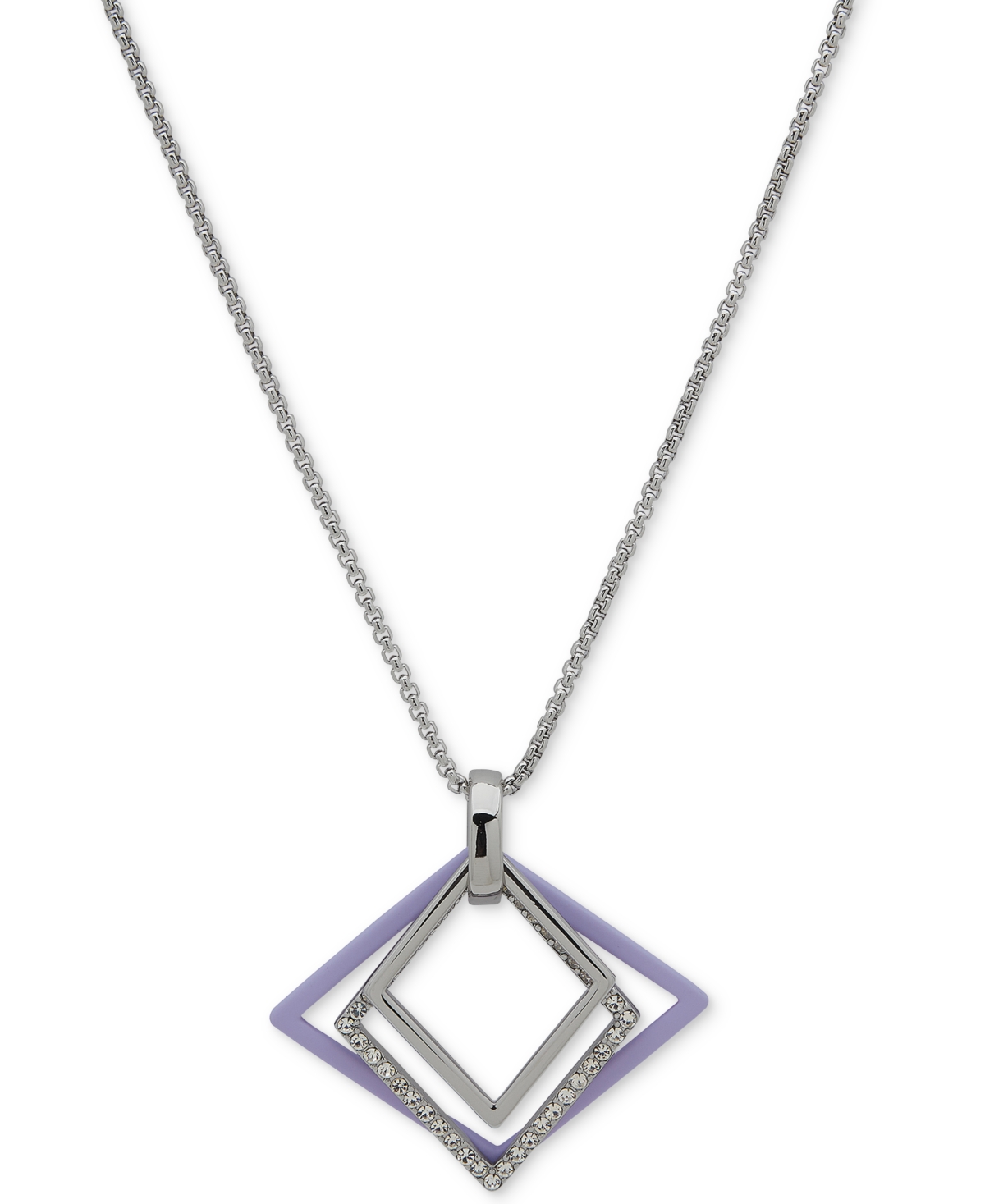 Pave & Color Geometric 36" Adjustable Pendant Necklace - Purple