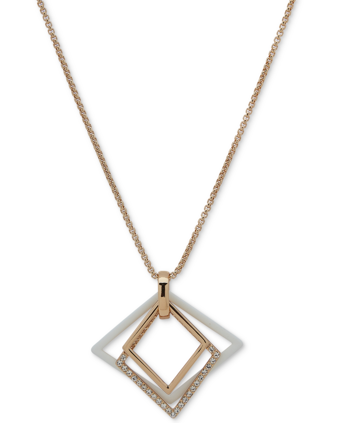 Shop Karl Lagerfeld Pave & Color Geometric 36" Adjustable Pendant Necklace In White