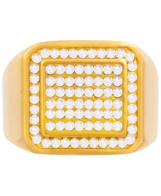Men's Crystal Square Cluster Ring in Gold-Tone Ion-Plated Stainless Steel