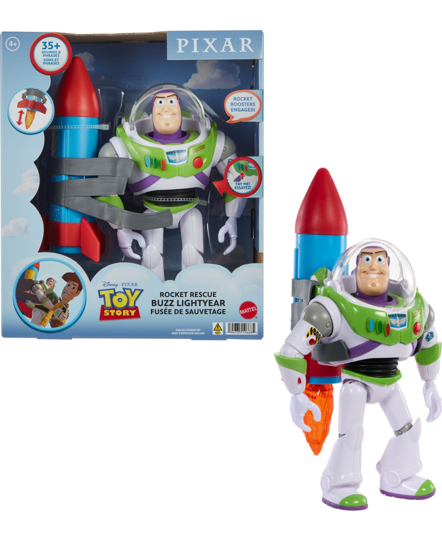 Детская фигурка Toy Story Disney Pixar Rocket Rescue Buzz 10" With Rocket and Sounds Action Figure, Ages 4+ — фото 1