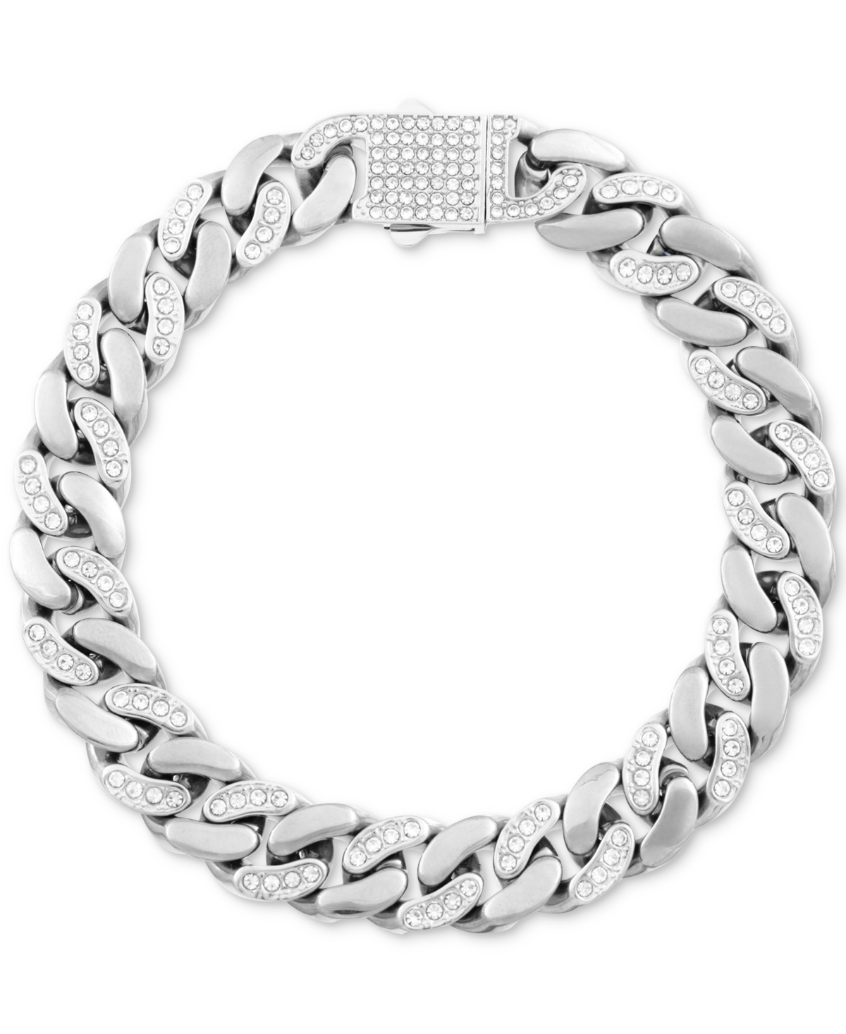 Shop Legacy For Men By Simone I. Smith Men's Crystal Curb Link Bracelet In Stainless Steel & Gold-tone Ion-plate