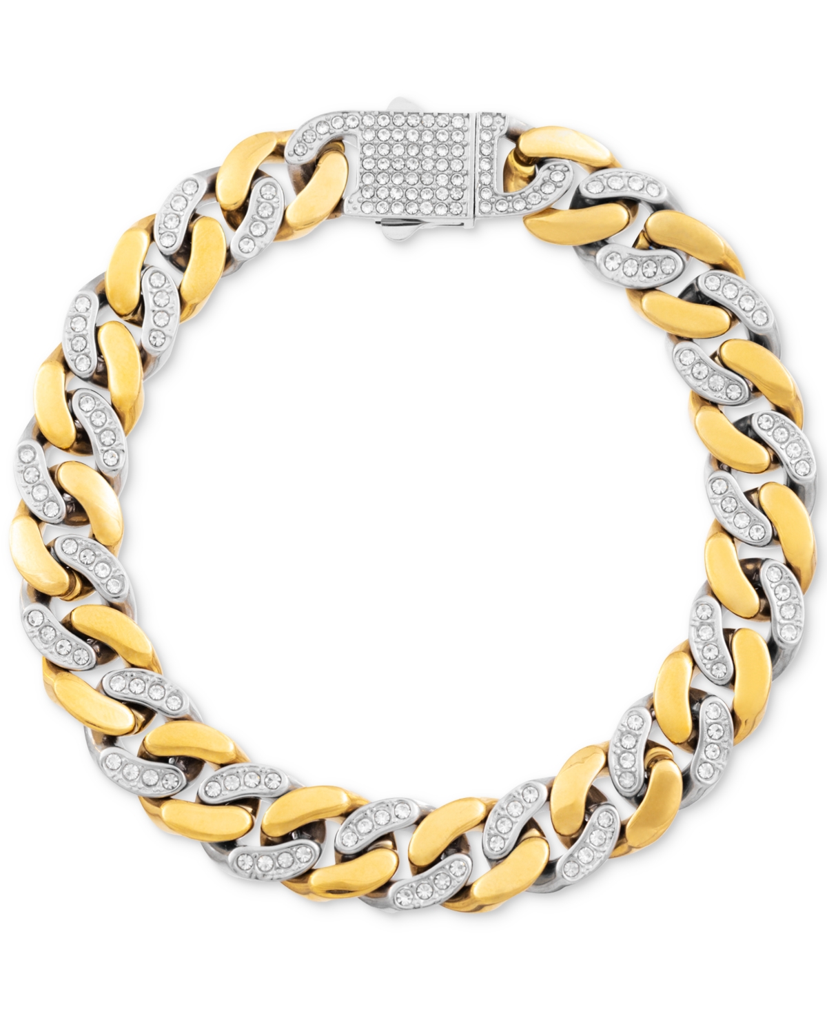 Smith Men's Crystal Curb Link Bracelet in Stainless Steel & Gold-Tone Ion-Plate - Gold-Tone