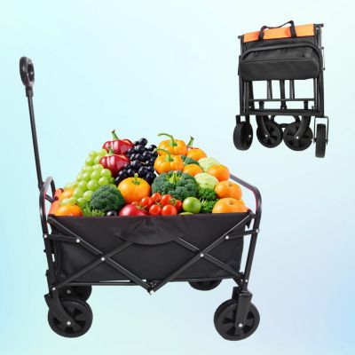 Folding Wagon Garden Shopping Beach Cart (Black+Yellow)